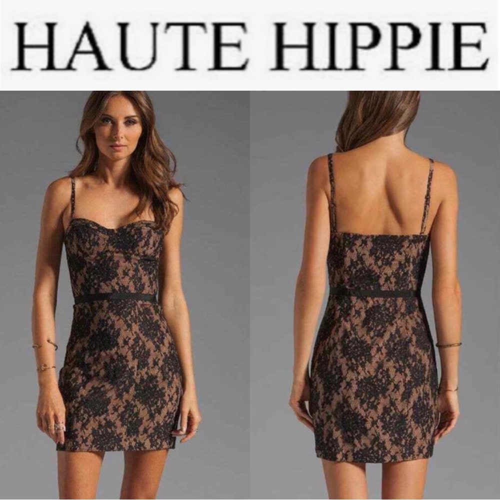 HAUTE HIPPIE BLACK NUDE LACE CORSET MINI DRESS REMOVABLE STRAPS SIZE XS **NWT**